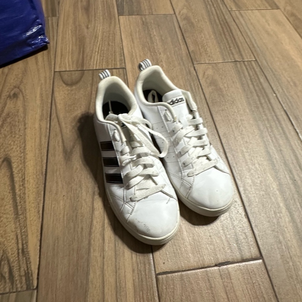 Adidas White Sneakers with Black Stripes